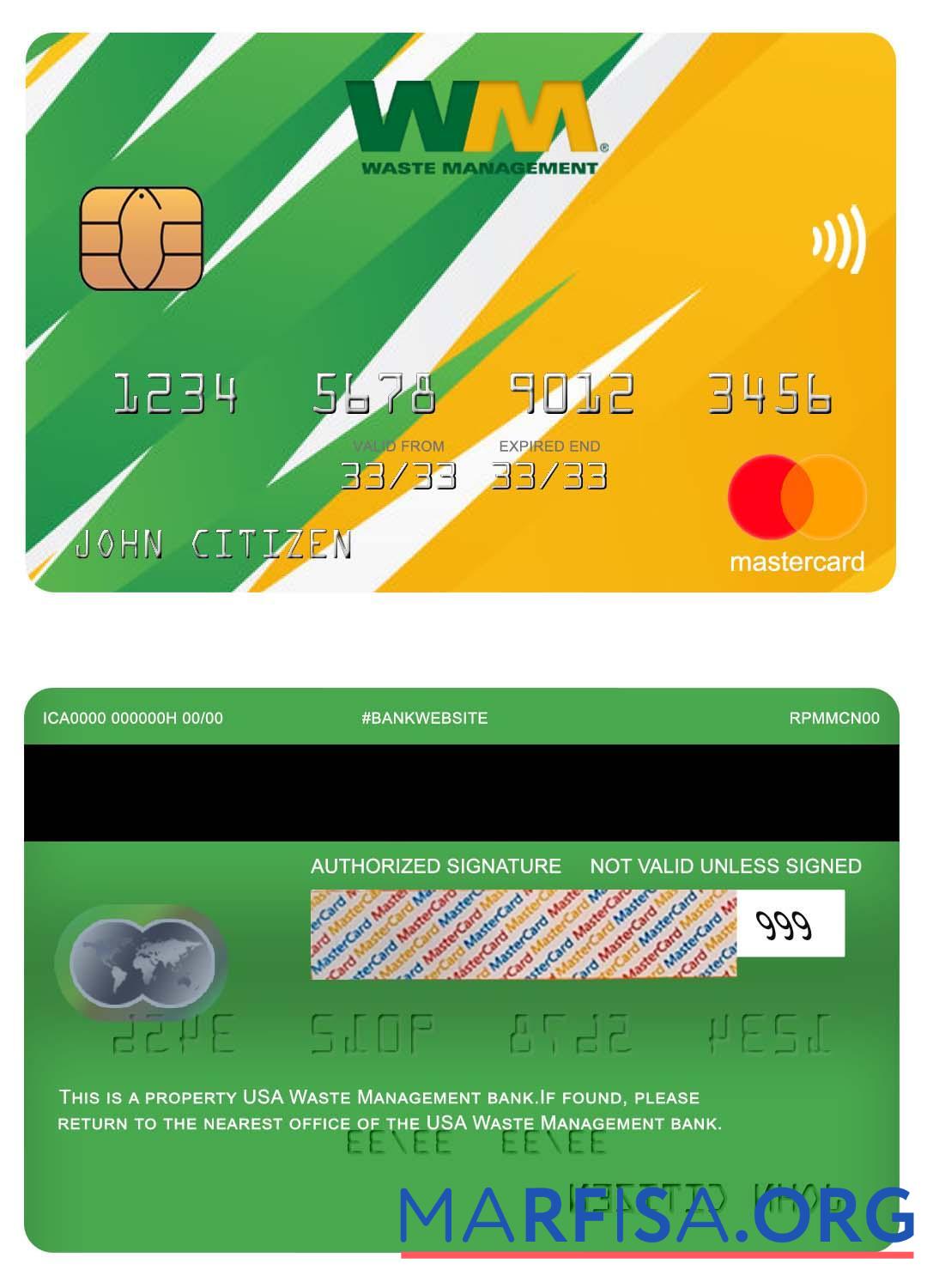 Realistic USA Waste Management bank mastercard real example